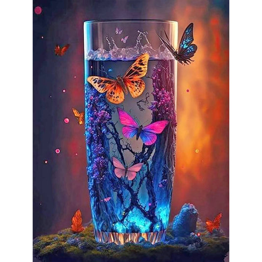 Beautiful Colorful Butterfly In Cup - Full Round Drill Diamond Painting 30*40CM