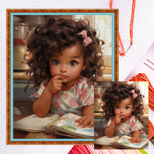 Curly Hair Little Girl - 11CT Counted Cross Stitch 40*50CM