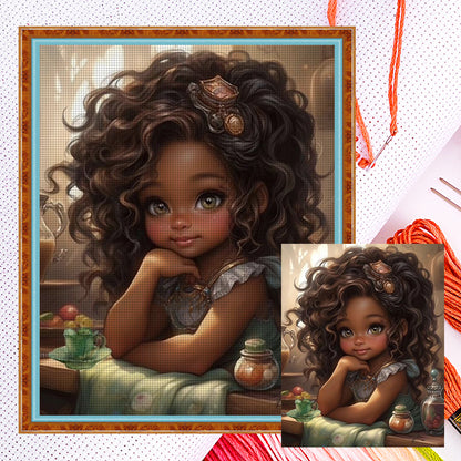 Curly Hair Little Girl - 11CT Counted Cross Stitch 40*50CM