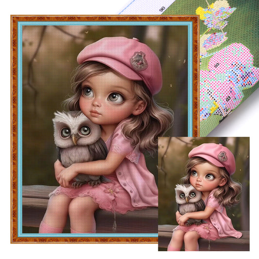 Little Girl And Owl - 11CT Stamped Cross Stitch 40*50CM