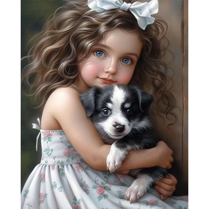 Little Girl And Puppy - 11CT Stamped Cross Stitch 40*50CM