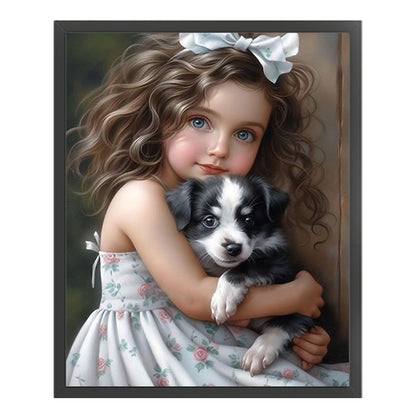 Little Girl And Puppy - 11CT Stamped Cross Stitch 40*50CM