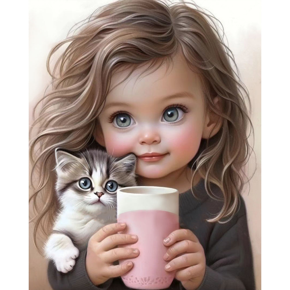 Little Girl And Kitten - 11CT Stamped Cross Stitch 40*50CM