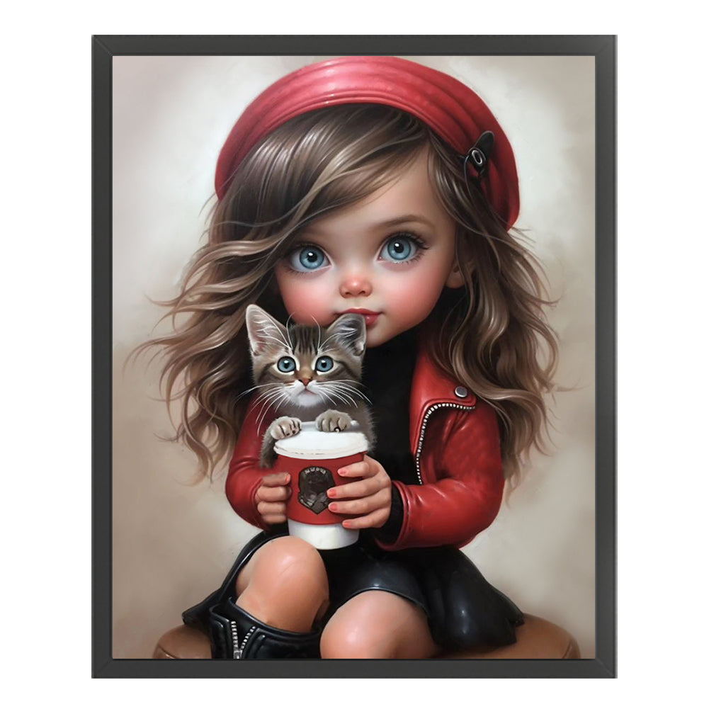 Little Girl And Kitten - 11CT Stamped Cross Stitch 40*50CM