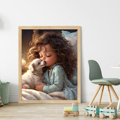 Little Girl And Puppy - 11CT Stamped Cross Stitch 40*50CM