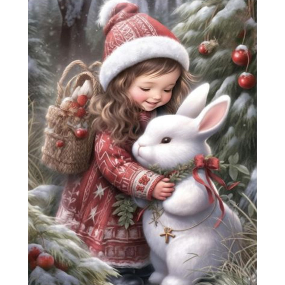 Little Girl And Rabbit - 11CT Stamped Cross Stitch 40*50CM