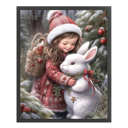 Little Girl And Rabbit - 11CT Stamped Cross Stitch 40*50CM