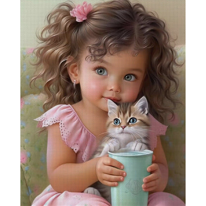 Little Girl And Kitten - 11CT Stamped Cross Stitch 40*50CM