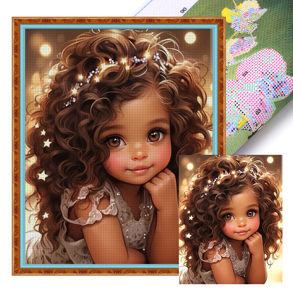 Curly Hair Girl - 11CT Stamped Cross Stitch 40*50CM