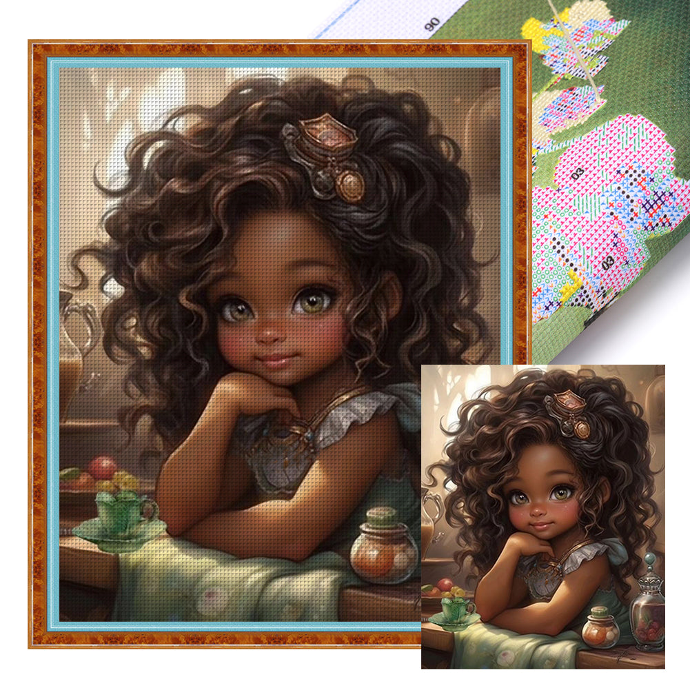 Curly Hair Girl - 11CT Stamped Cross Stitch 40*50CM