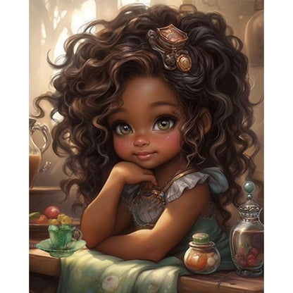 Curly Hair Girl - 11CT Stamped Cross Stitch 40*50CM