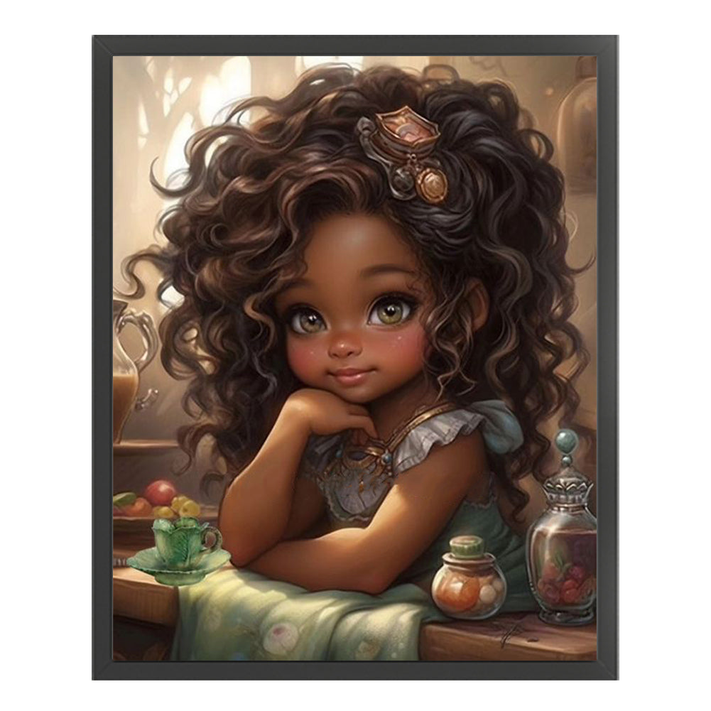 Curly Hair Girl - 11CT Stamped Cross Stitch 40*50CM