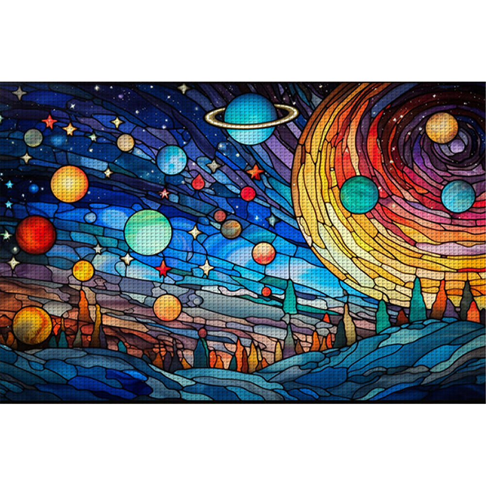 Glass Painting-Planet - 11CT Stamped Cross Stitch 60*40CM