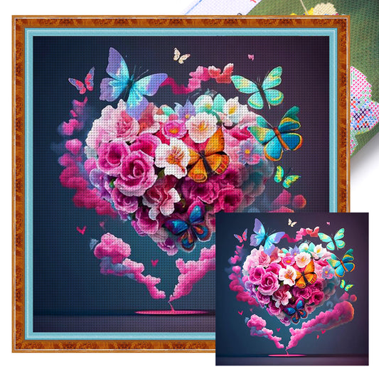 Love Rose Butterfly - 11CT Stamped Cross Stitch 40*40CM