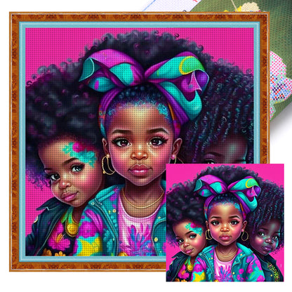 African Curly Hair Little Girl - 11CT Stamped Cross Stitch 40*40CM