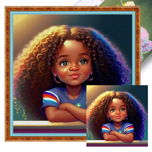 African Curly Hair Little Girl - 11CT Stamped Cross Stitch 40*40CM