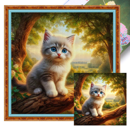 Kitten On Tree Branch - 11CT Stamped Cross Stitch 40*40CM