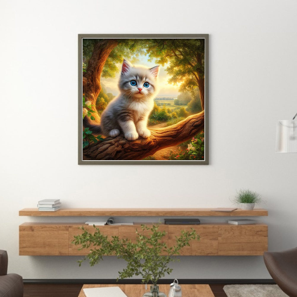 Kitten On Tree Branch - 11CT Stamped Cross Stitch 40*40CM