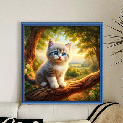 Kitten On Tree Branch - 11CT Stamped Cross Stitch 40*40CM