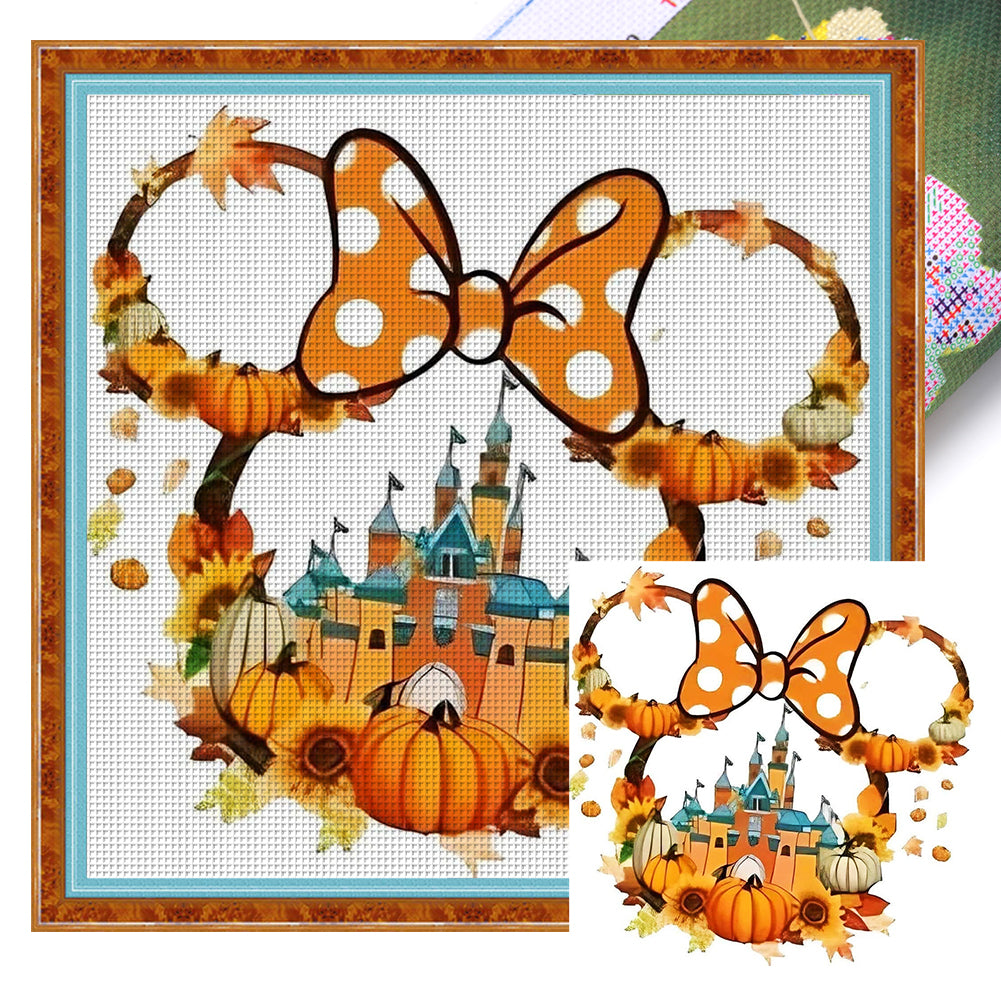 Orange Mickey Head Castle - 11CT Stamped Cross Stitch 40*40CM