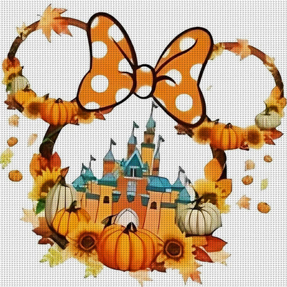 Orange Mickey Head Castle - 11CT Stamped Cross Stitch 40*40CM