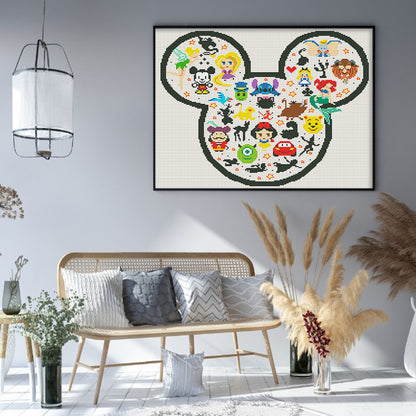 Mickey Head And Disney Characters - 11CT Stamped Cross Stitch 50*40CM