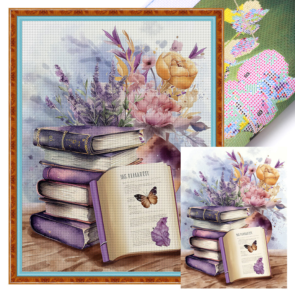 Purple Lavender Book - 11CT Stamped Cross Stitch 40*53CM