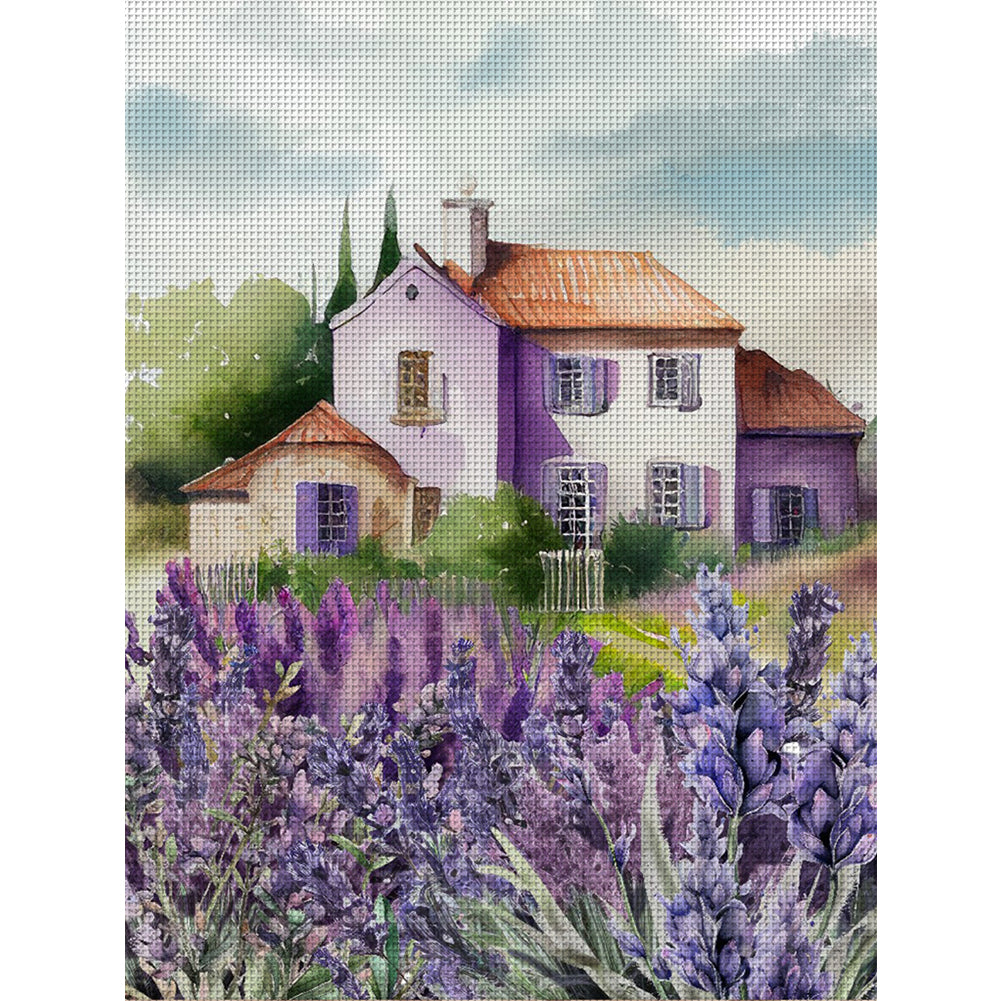 Purple Lavender Village - 11CT Stamped Cross Stitch 40*53CM