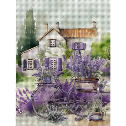 Purple Lavender Village - 11CT Stamped Cross Stitch 40*53CM