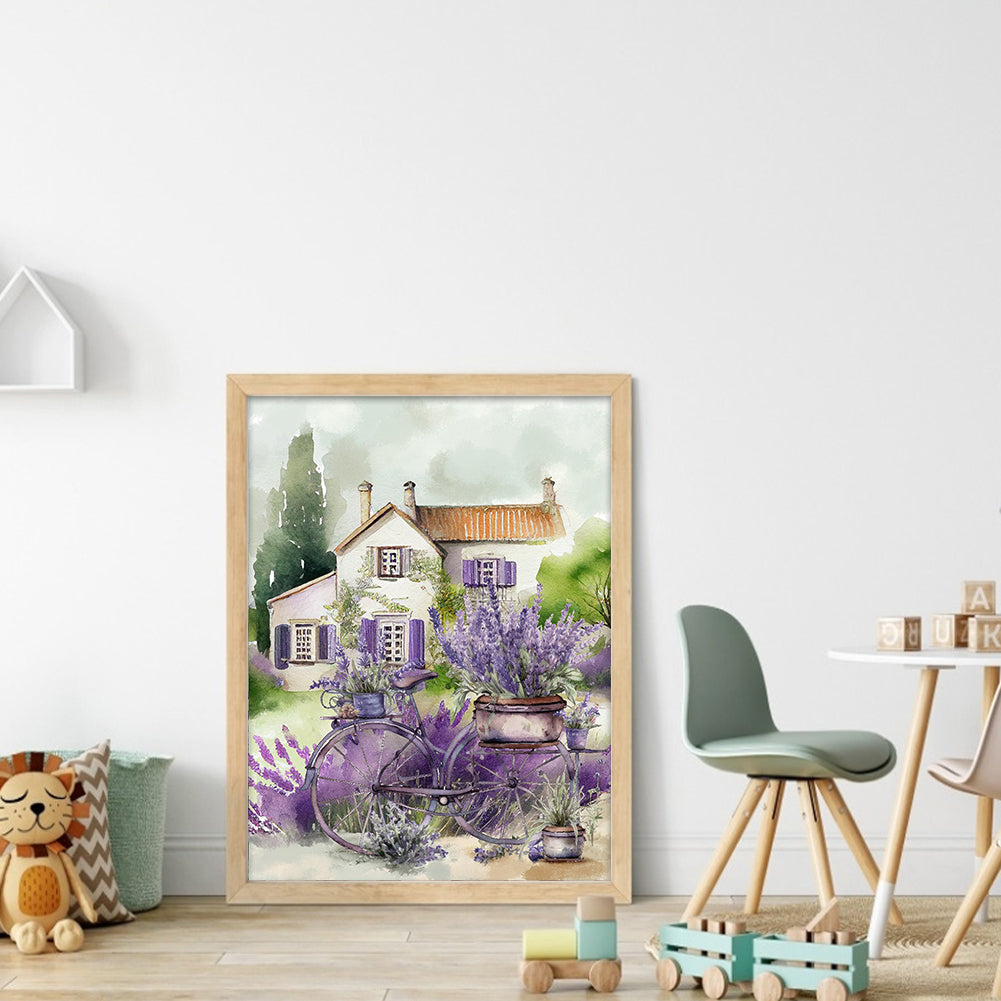 Purple Lavender Village - 11CT Stamped Cross Stitch 40*53CM