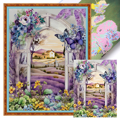 Purple Lavender Flower Field - 11CT Stamped Cross Stitch 40*53CM