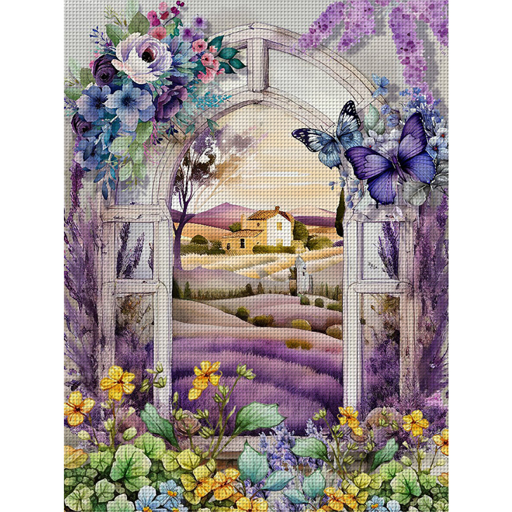 Purple Lavender Flower Field - 11CT Stamped Cross Stitch 40*53CM