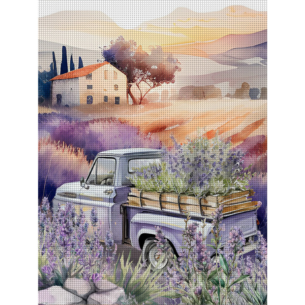 Purple Lavender Truck - 11CT Stamped Cross Stitch 40*53CM