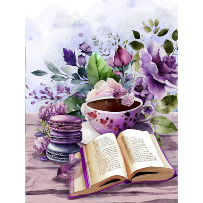 Purple Lavender Book Coffee - 11CT Stamped Cross Stitch 40*53CM