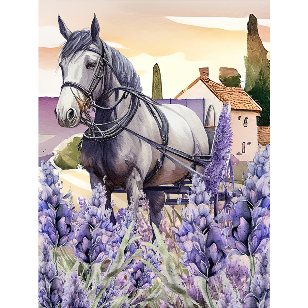 Purple Lavender Horse - 11CT Stamped Cross Stitch 40*53CM