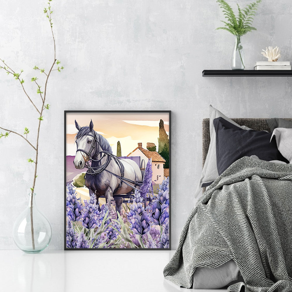 Purple Lavender Horse - 11CT Stamped Cross Stitch 40*53CM