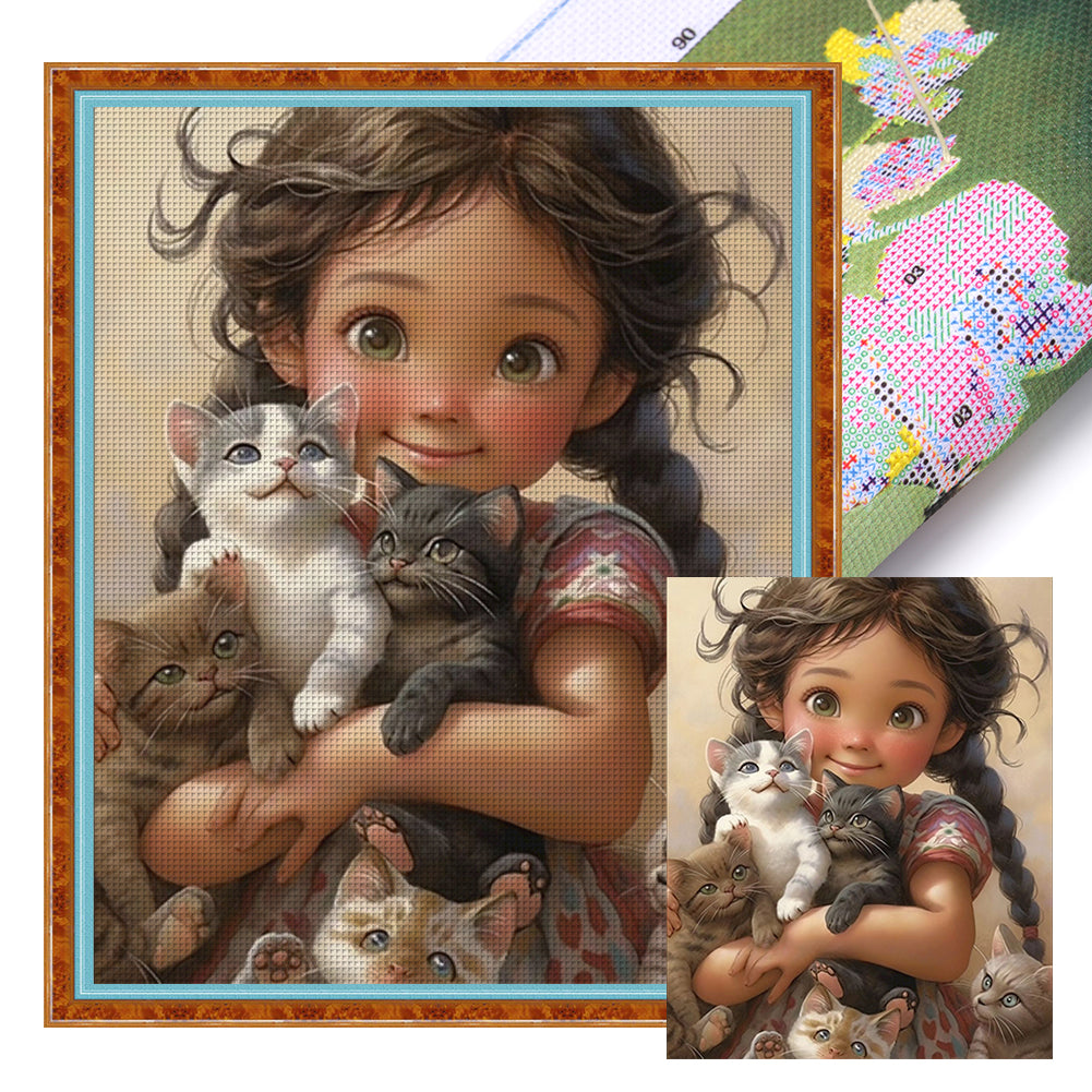 Cute Girl - 11CT Stamped Cross Stitch 40*50CM