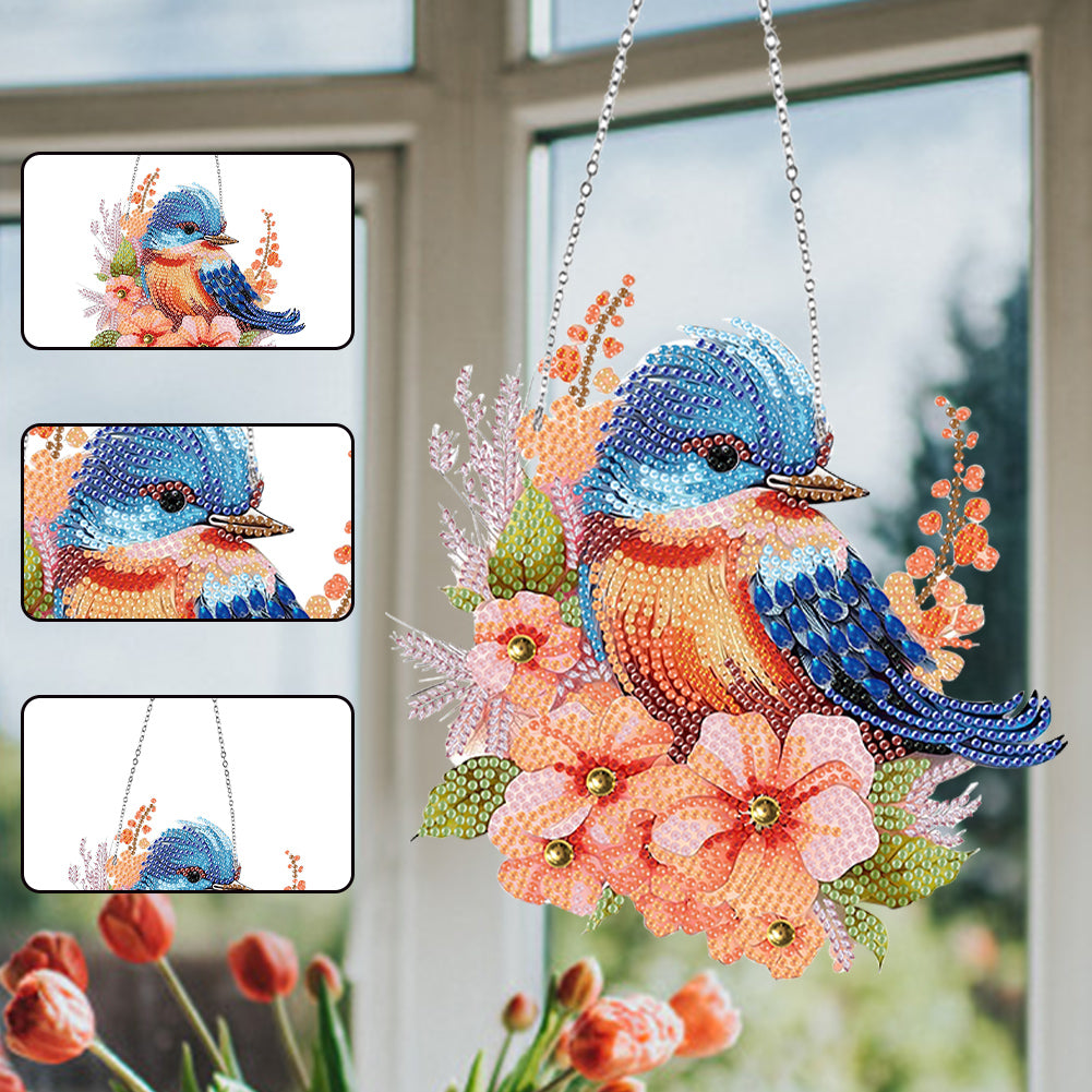 Cute Acrylic Bird Single-Side Diamond Art Hanging Pendant for Home Wall Decor