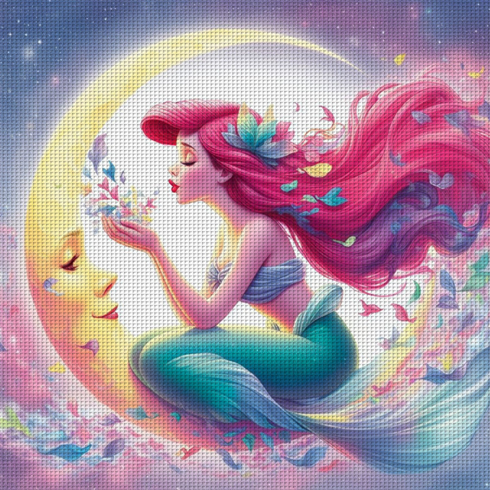 Mermaid Princess Ariel - 18CT Stamped Cross Stitch 30*30CM