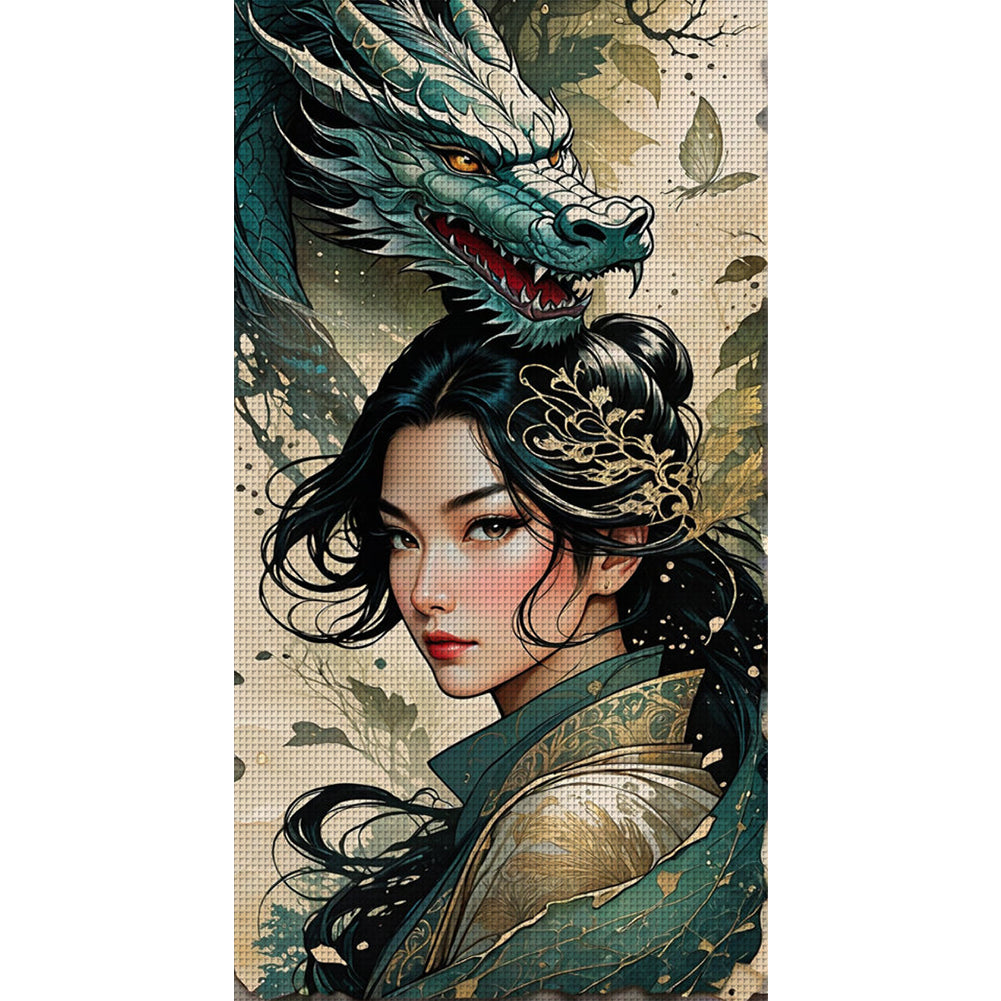 Dragon And Woman - 11CT Stamped Cross Stitch 40*75CM