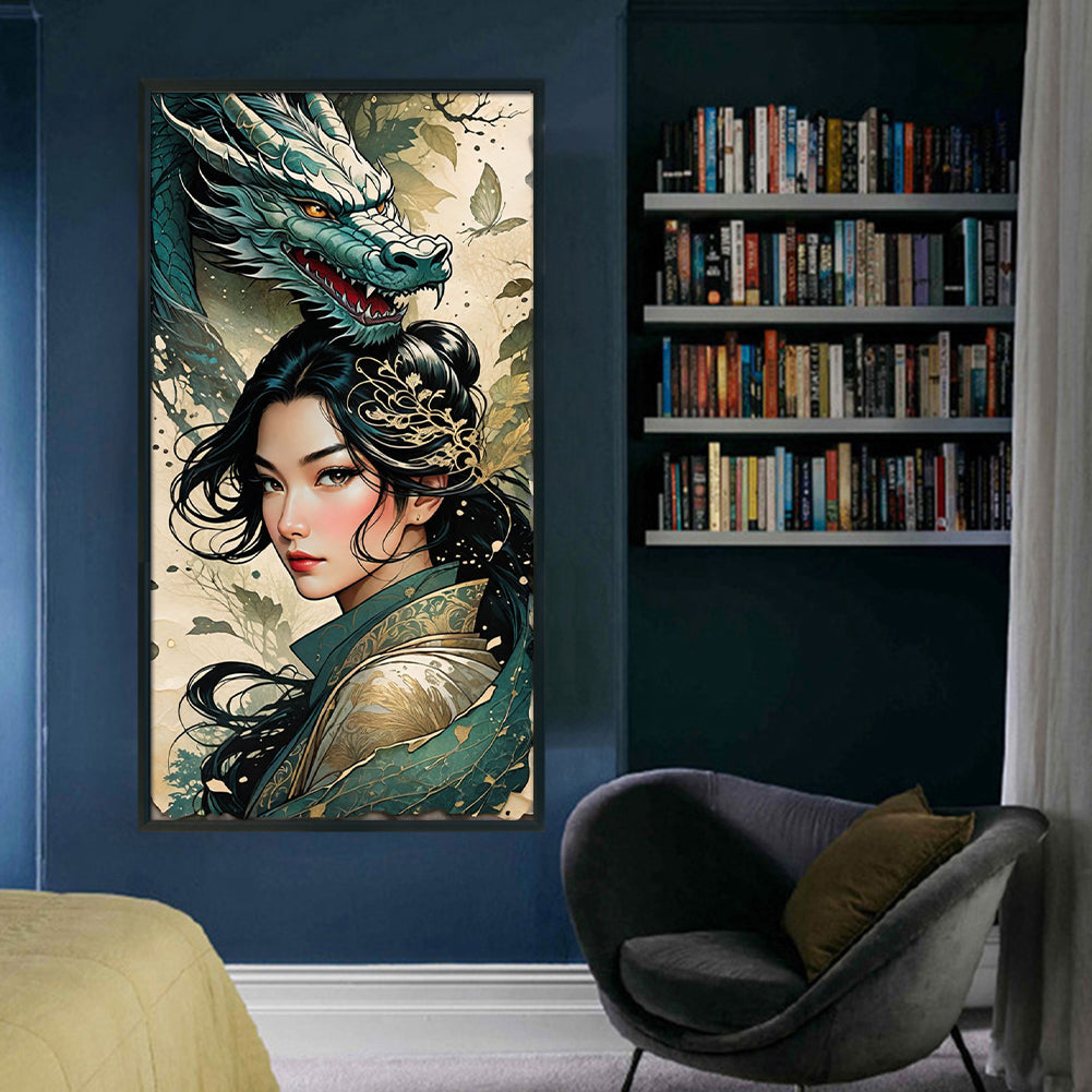 Dragon And Woman - 11CT Stamped Cross Stitch 40*75CM