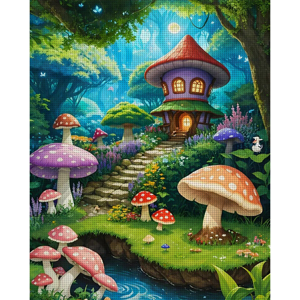 Mushroom House - 11CT Stamped Cross Stitch 40*50CM