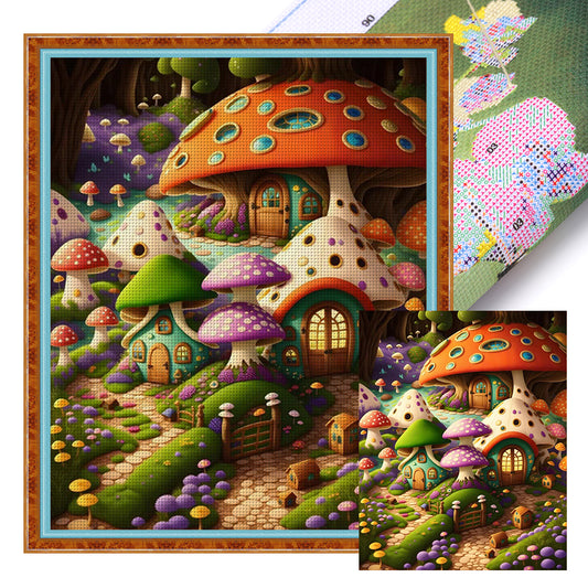 Mushroom House - 11CT Stamped Cross Stitch 40*50CM