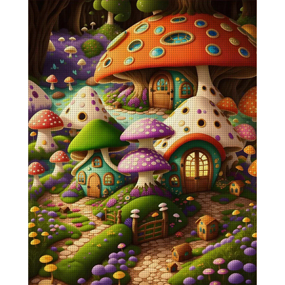 Mushroom House - 11CT Stamped Cross Stitch 40*50CM