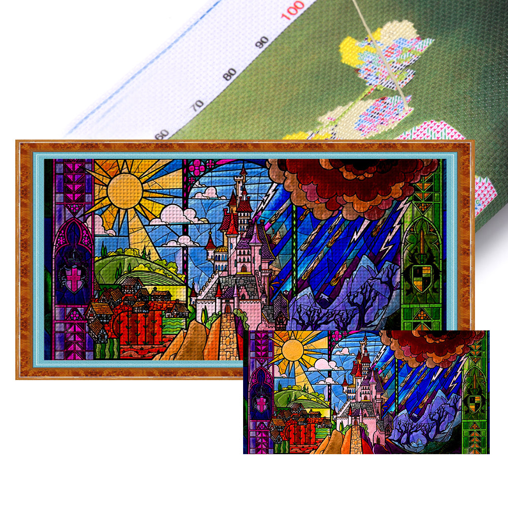 Glass Painting-Hogwarts - 11CT Stamped Cross Stitch 100*50CM