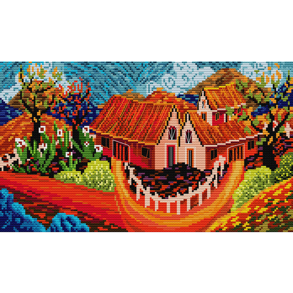 Color House - 14CT Stamped Cross Stitch 40*22CM(Joy Sunday)