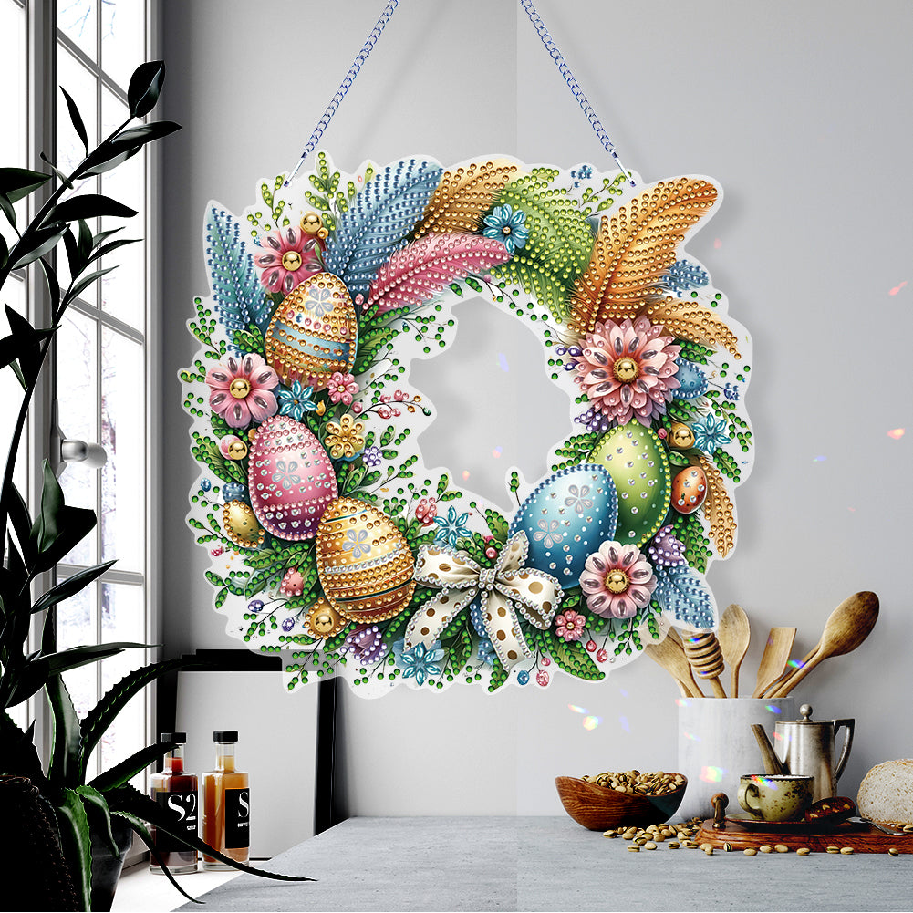 Single Sided Easter Wreath Diamond Art Hanging Pendant Wall Decor (Bowknot)