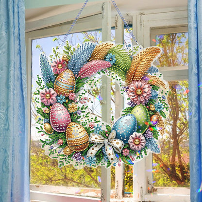 Single Sided Easter Wreath Diamond Art Hanging Pendant Wall Decor (Bowknot)