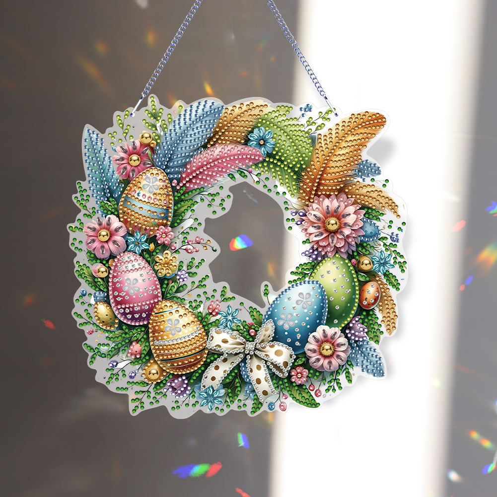 Single Sided Easter Wreath Diamond Art Hanging Pendant Wall Decor (Bowknot)