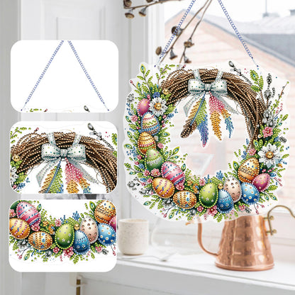 Single Sided Easter Wreath Diamond Art Hanging Pendant Wall Decor (Bowknot)